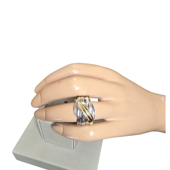 Vintage PZ Israel Sterling Silver & Gold Plated Band Ring Size 8 - Picture 3 of 4